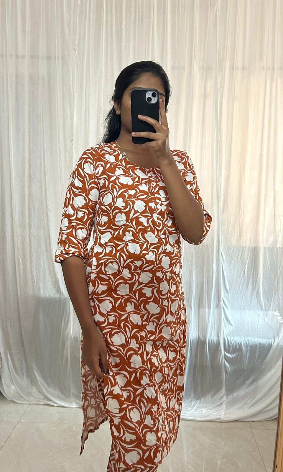 Orange 2-Peice Printed Kurta Set