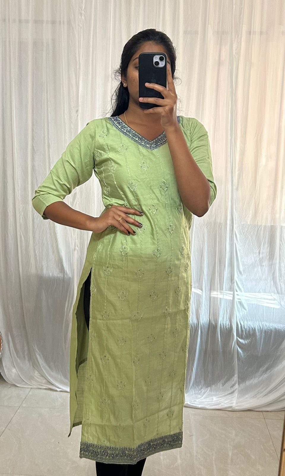 Light Green Embroidered Kurti