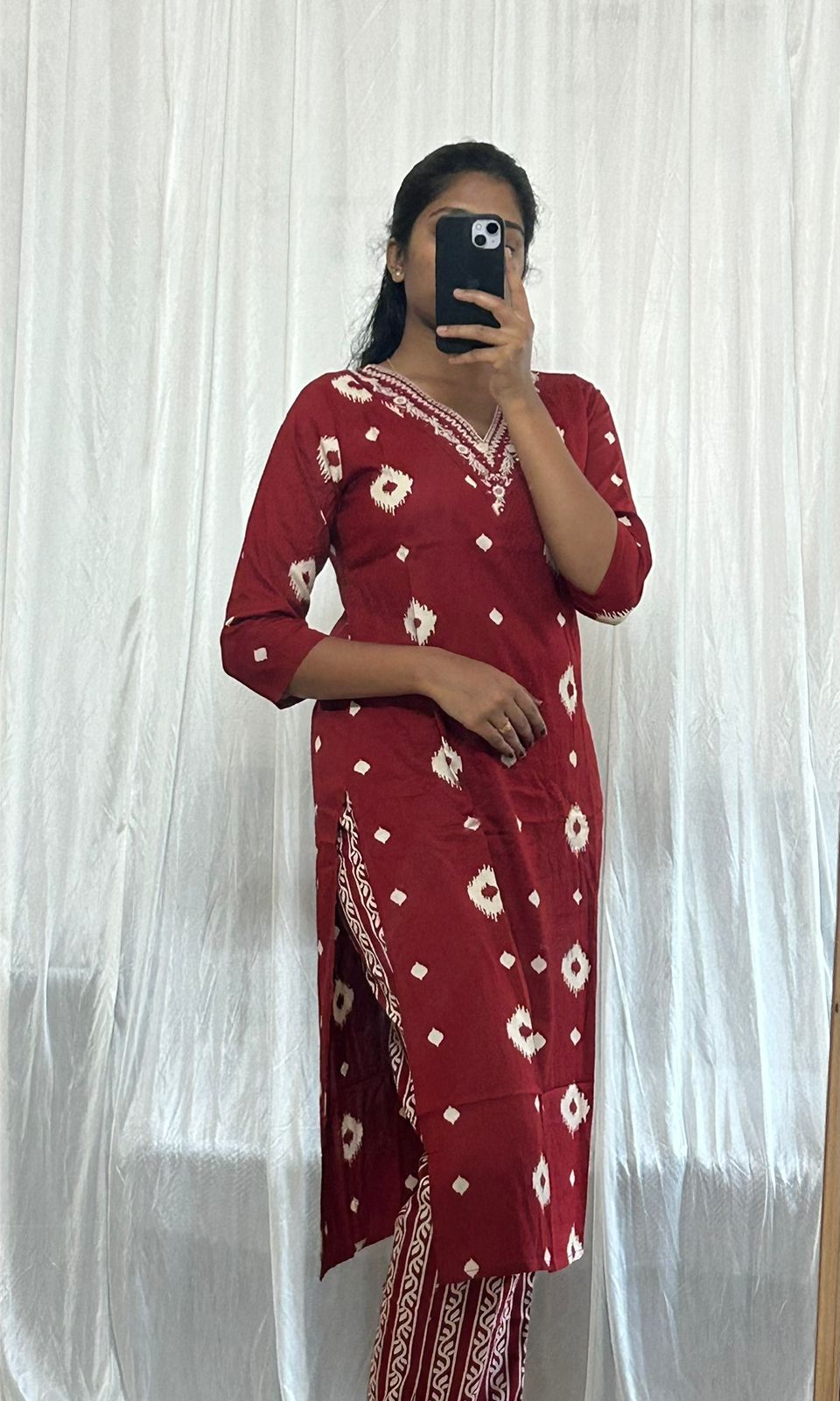 Red Ethnic Print Dress Set