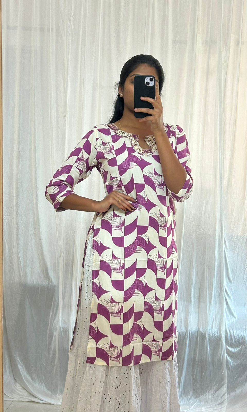 Avaasa Purple Geometric Patterned Kurti
