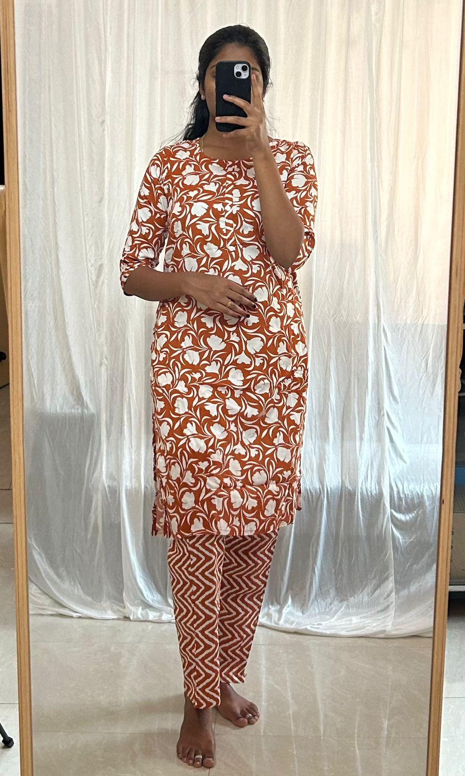Orange 2-Peice Printed Kurta Set