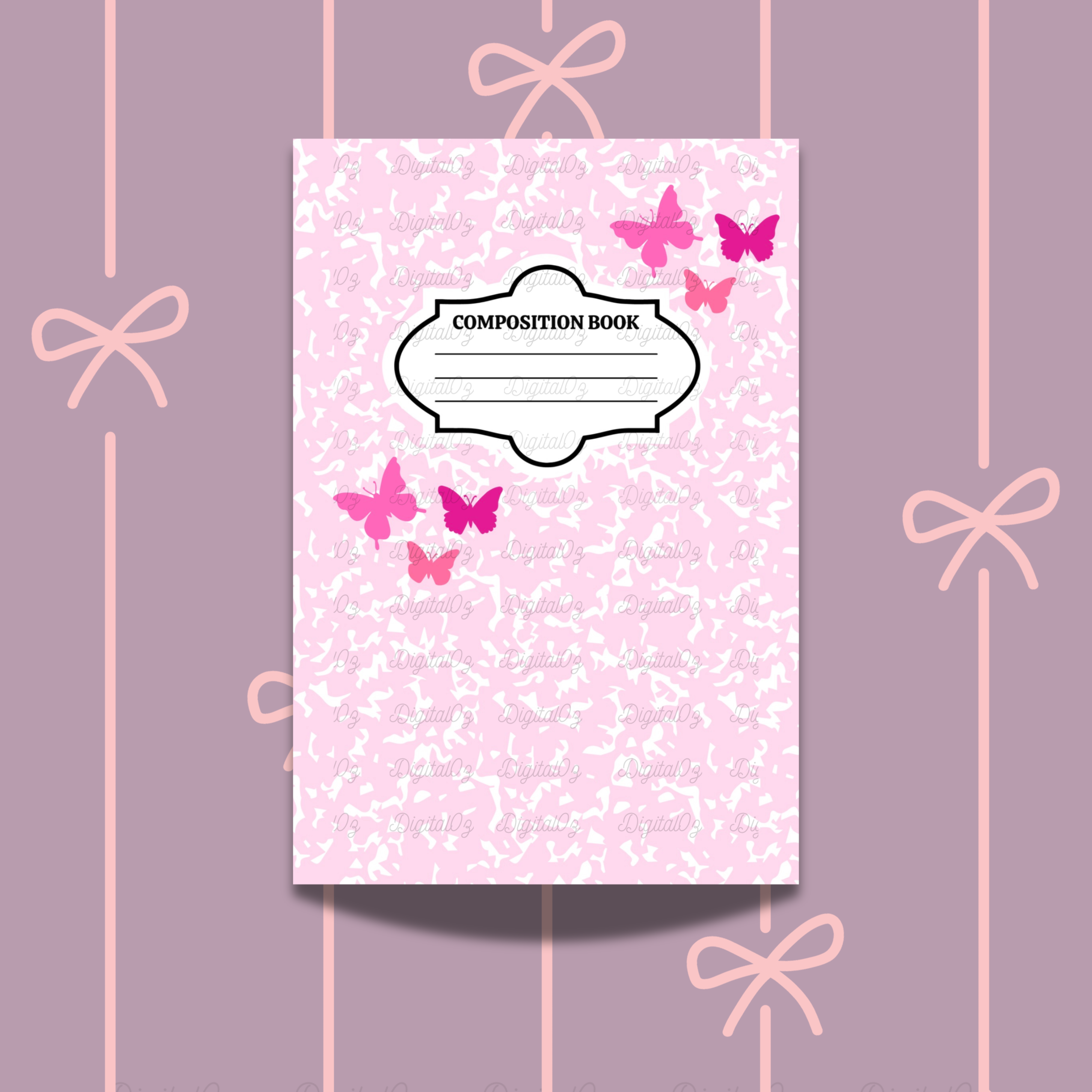 Pink Butterfly Printable Composition NoteBook Cover