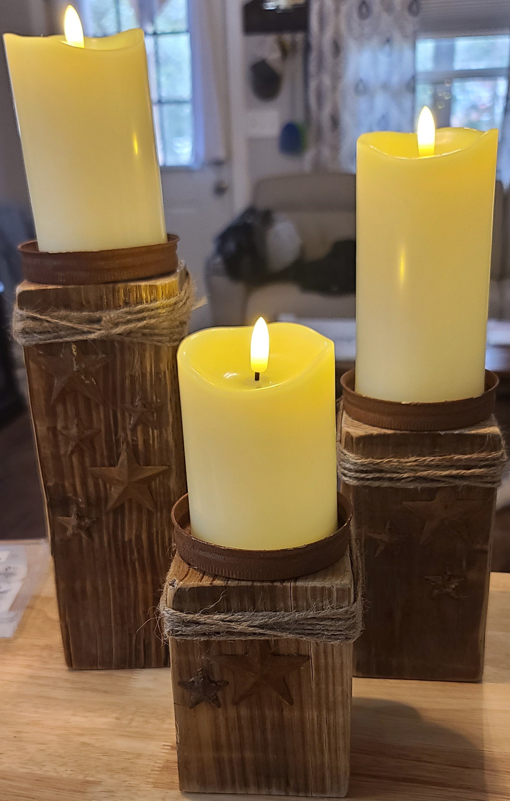 Rustic Wooden Candle Holder Set
