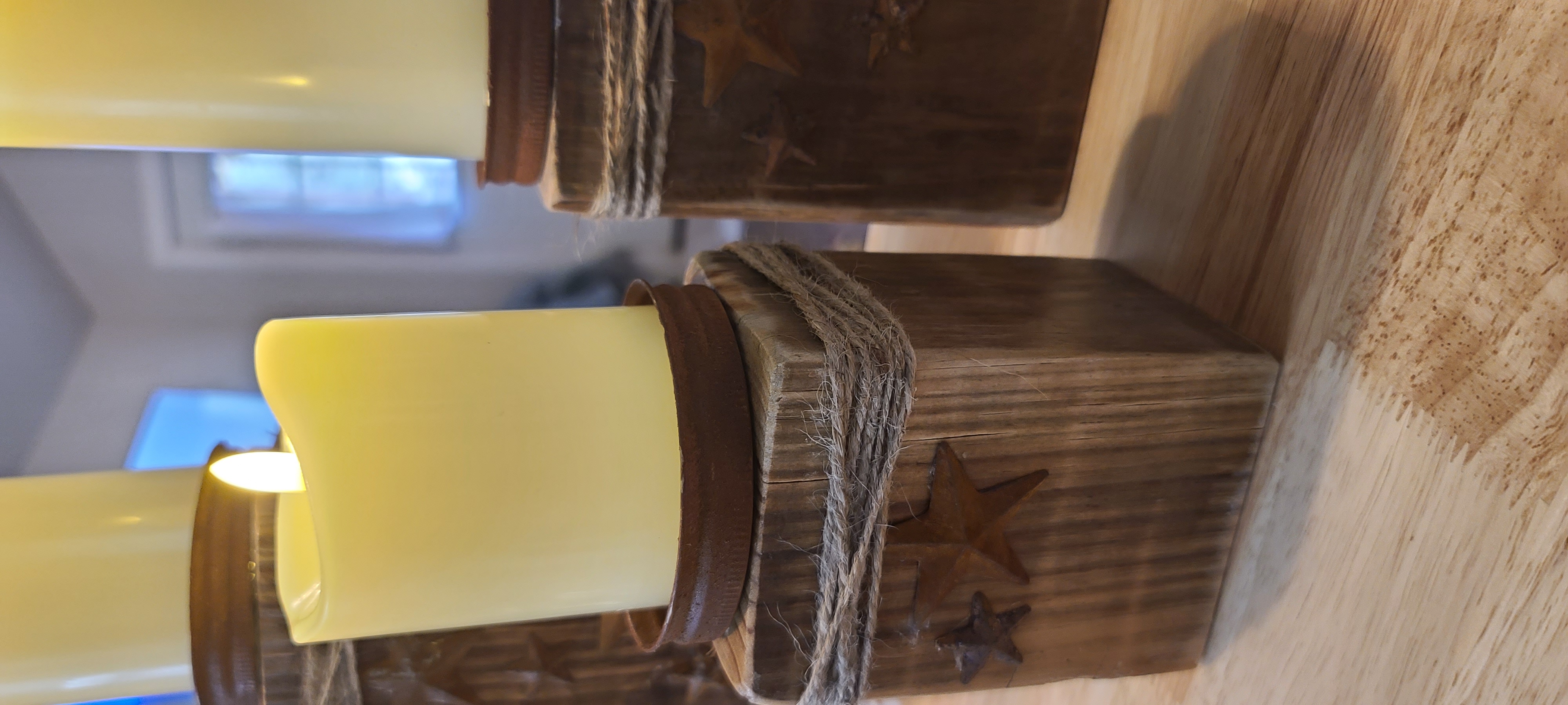 Rustic Wooden Candle Holder Set