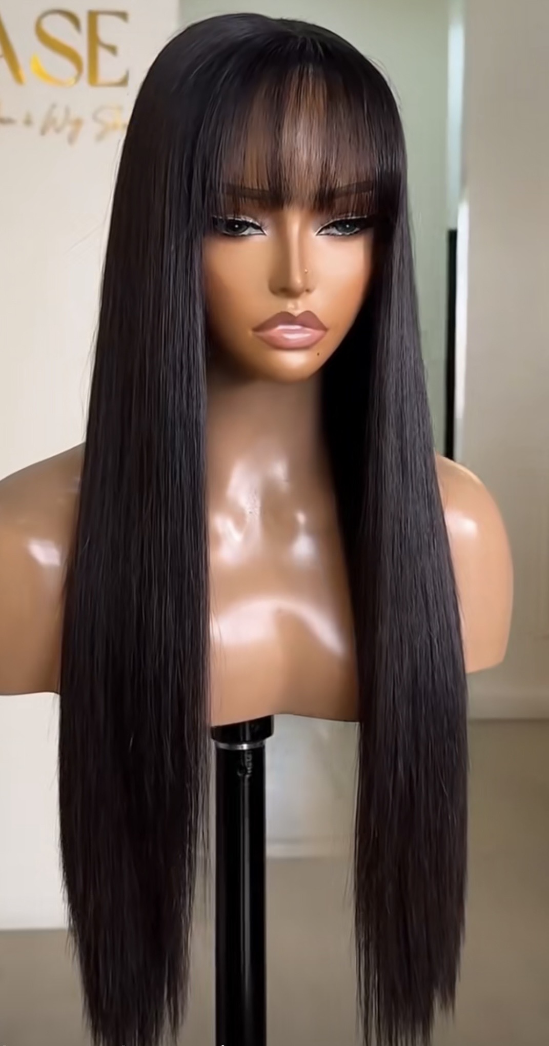 Long Straight with Fringe Black Human Hair