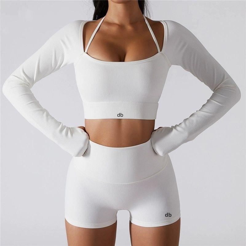 White Ribbed Long Sleeve Workout Set