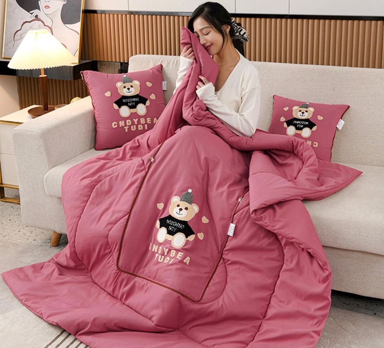 Teddy Bear Pillow and Blanket Set