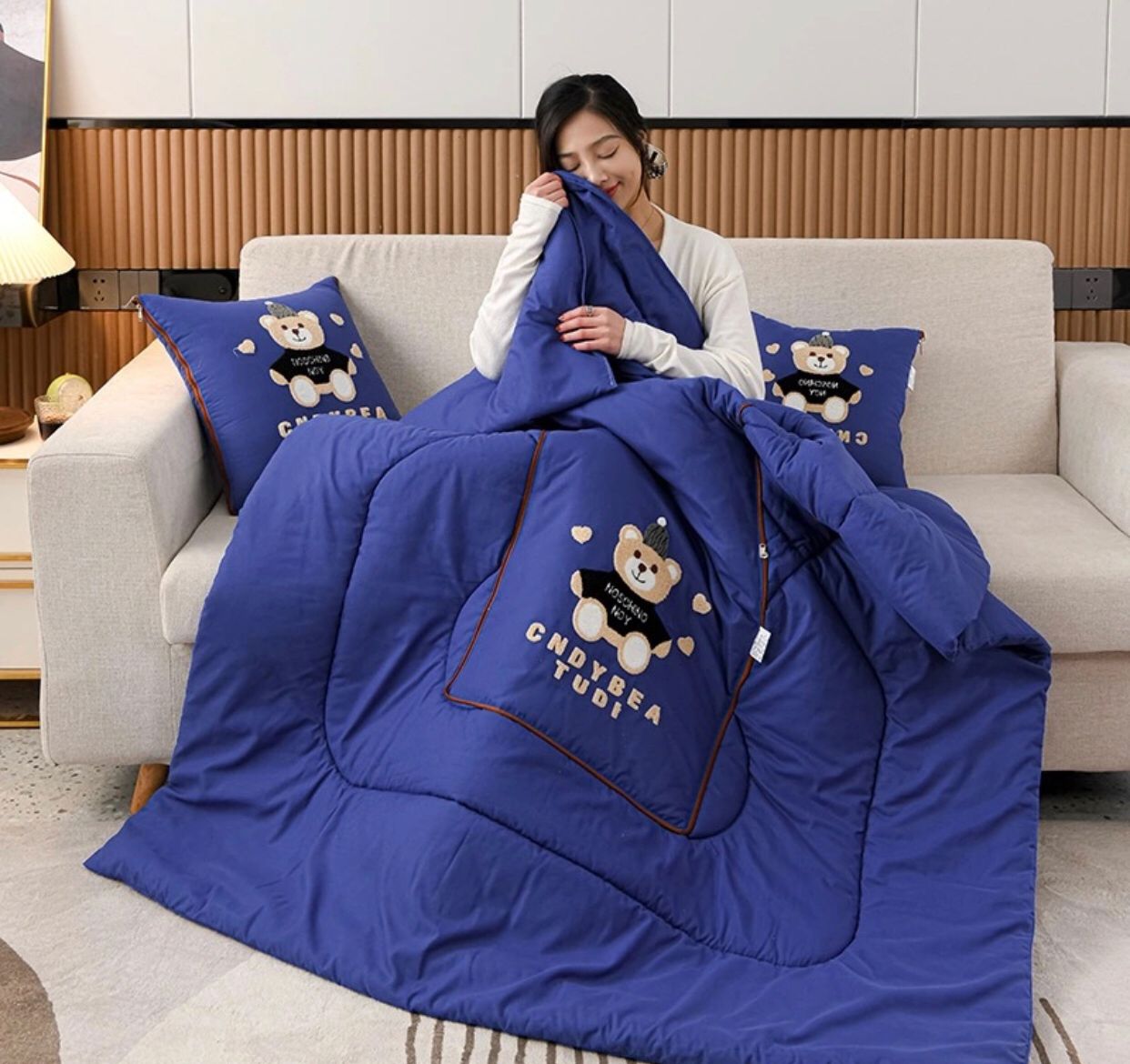 Teddy Bear Pillow and Blanket Set