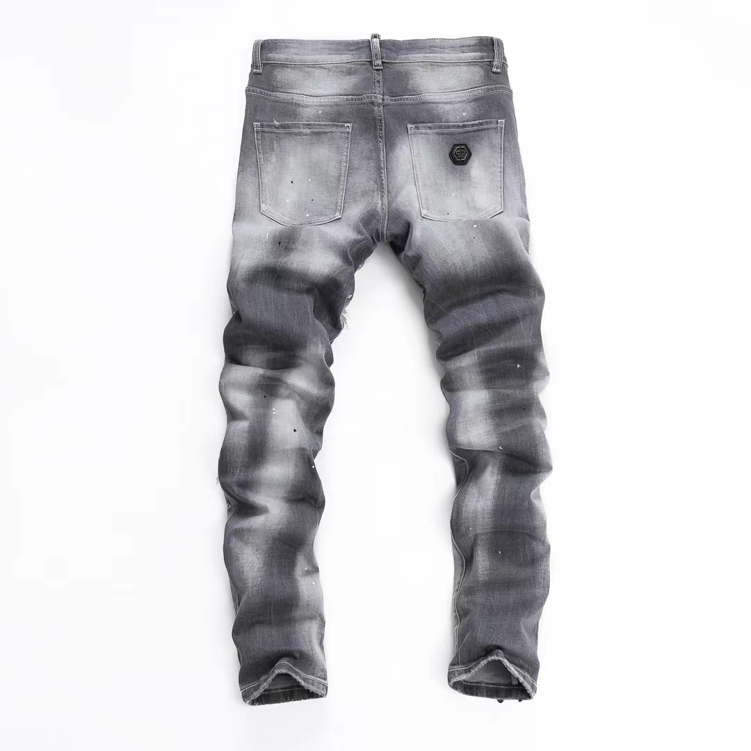 PHILIP PLEIN Men's Distressed Grey Jeans