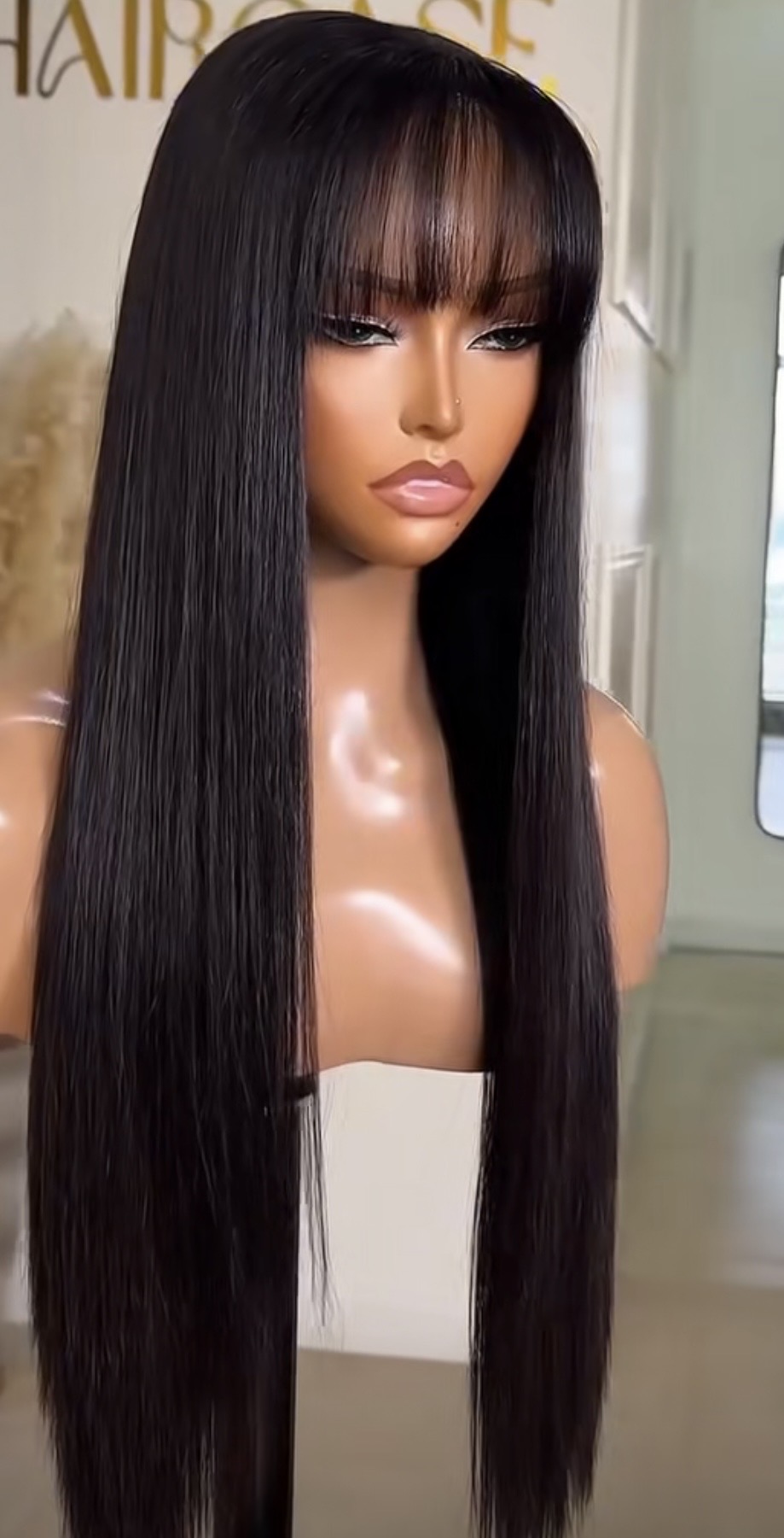 Long Straight with Fringe Black Human Hair