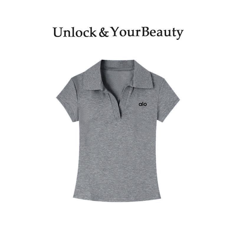 Alo Women's Grey Polo Shirt