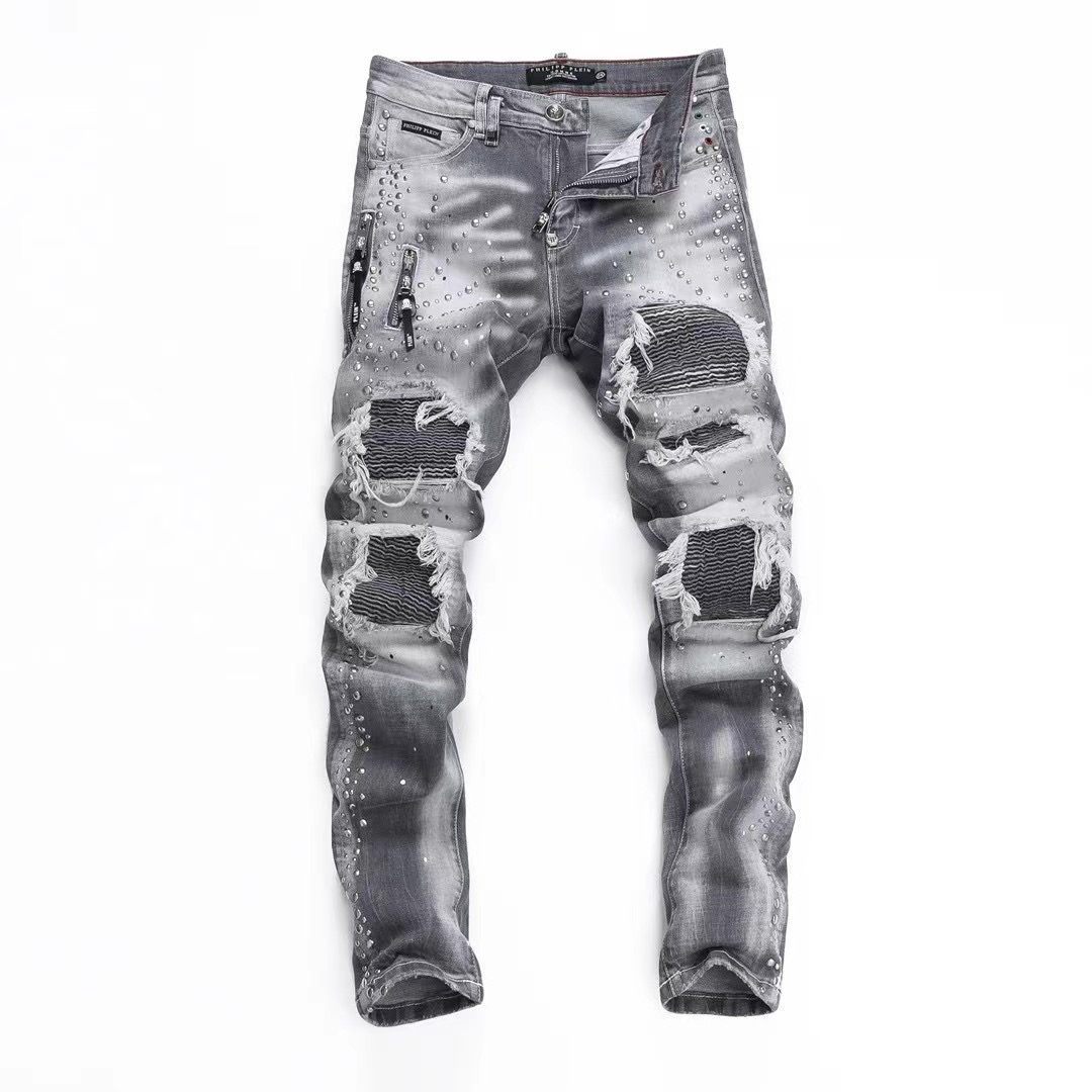 PHILIP PLEIN Men's Distressed Grey Jeans