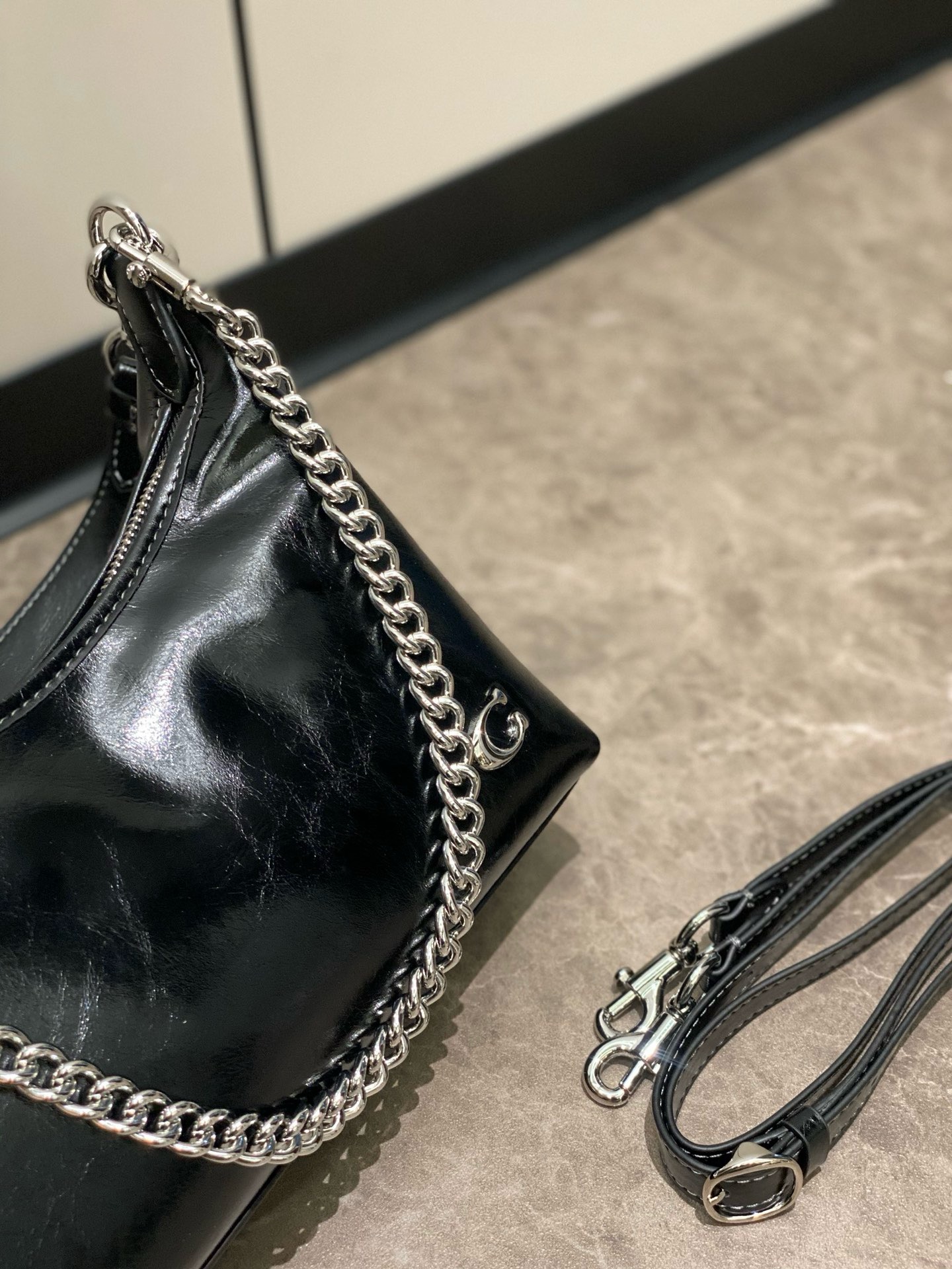 Black Leather Shoulder Bag