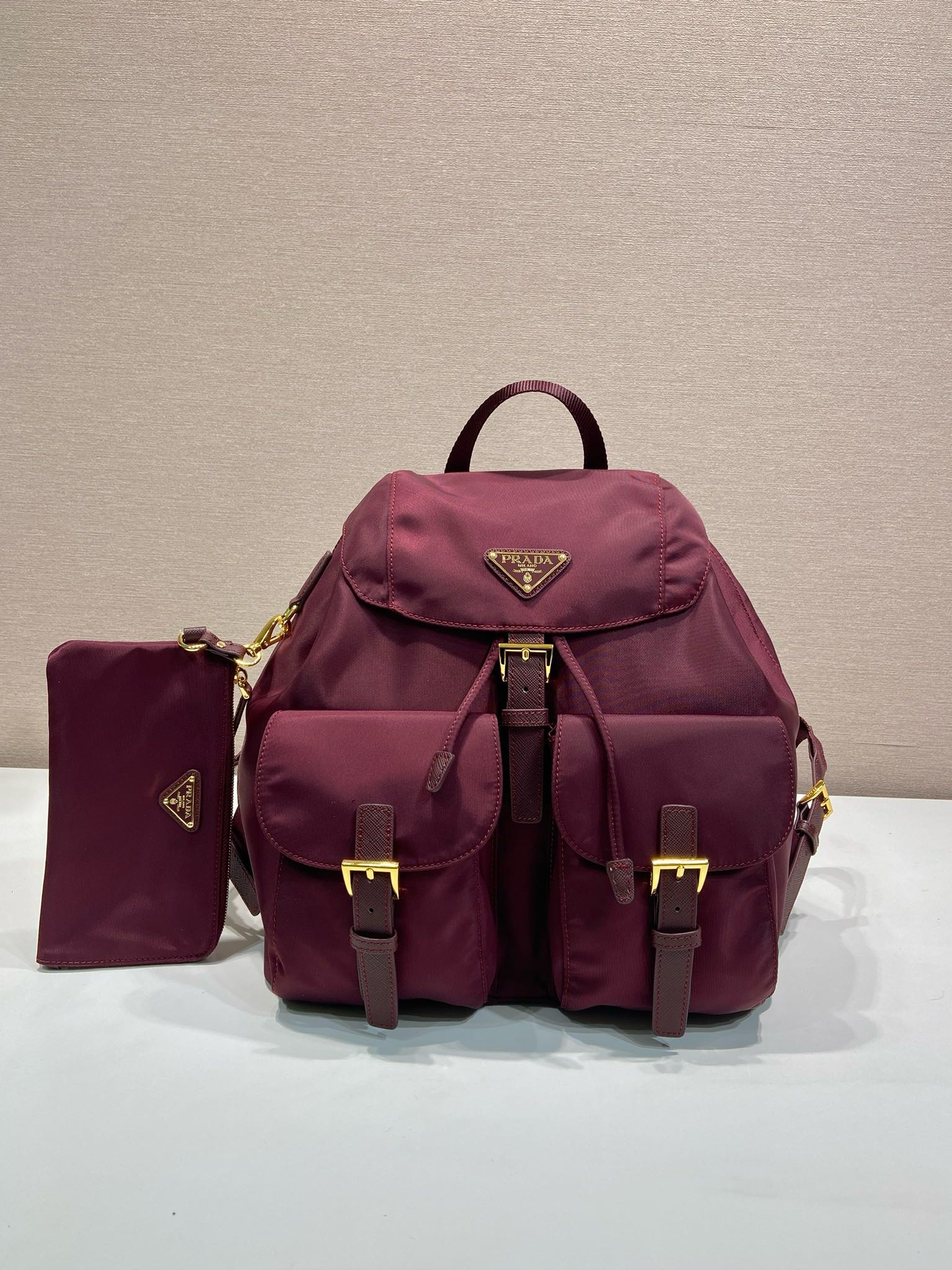Prada Burgundy Nylon Backpack
