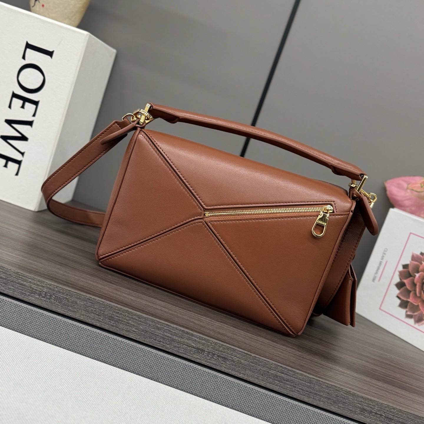 LOEWE Brown Geometric Leather Handbag