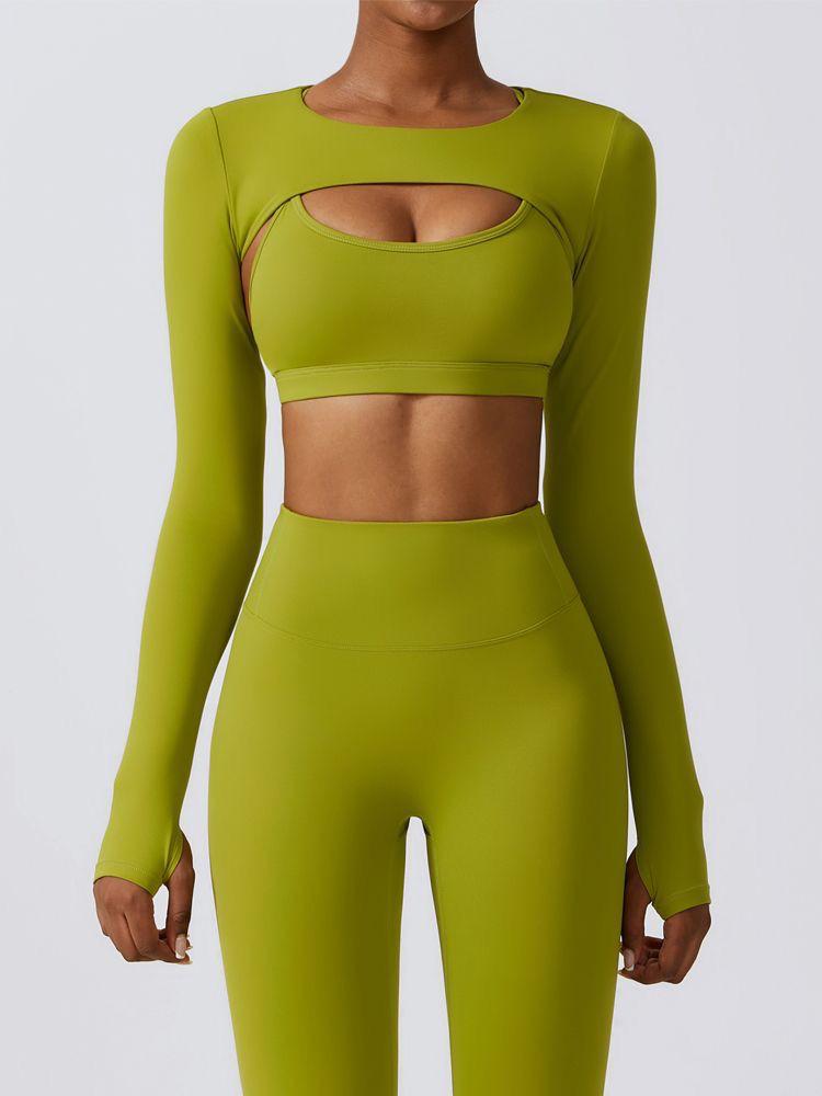 Green Long Sleeve Cut-Out Activewear Set