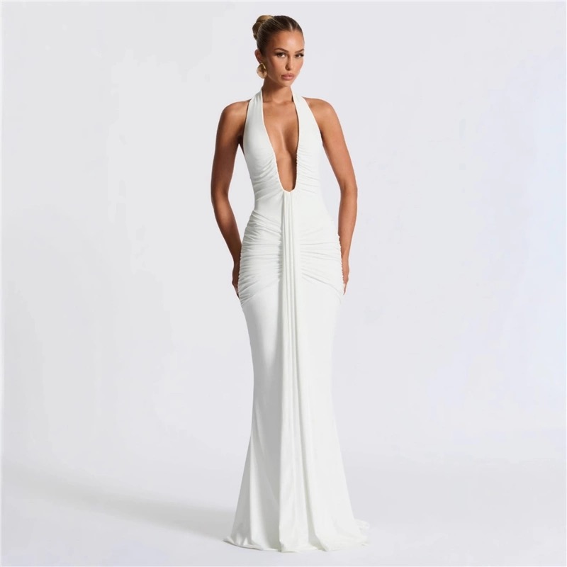 Elegant Deep V Neck Evening Dress