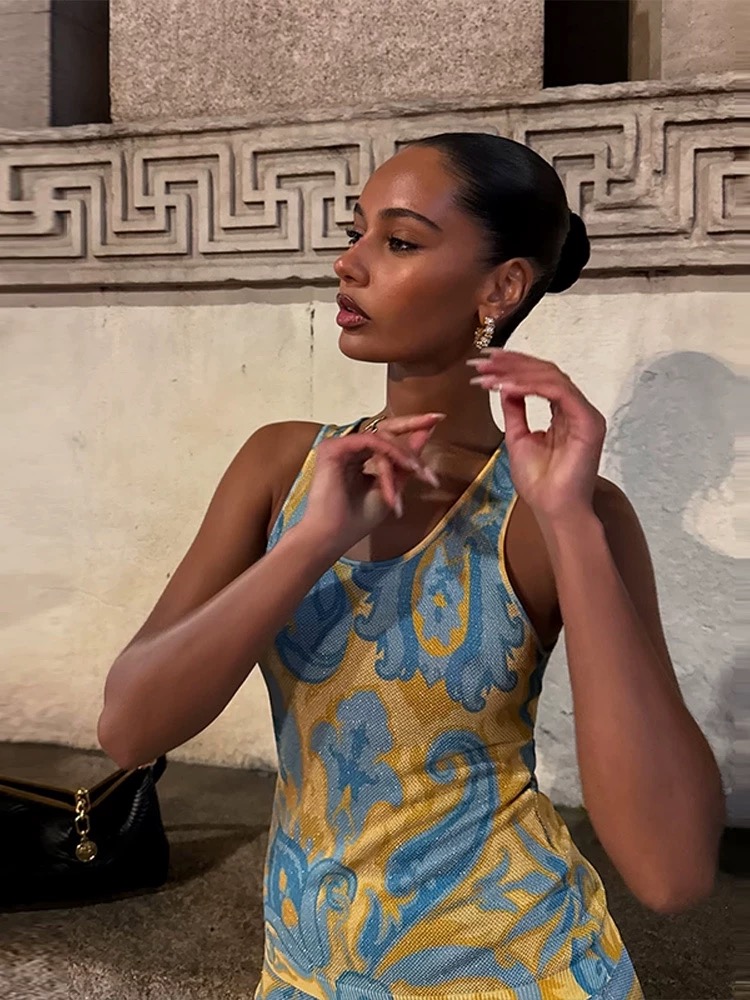 Elegant Yellow and Blue Maxi Dress