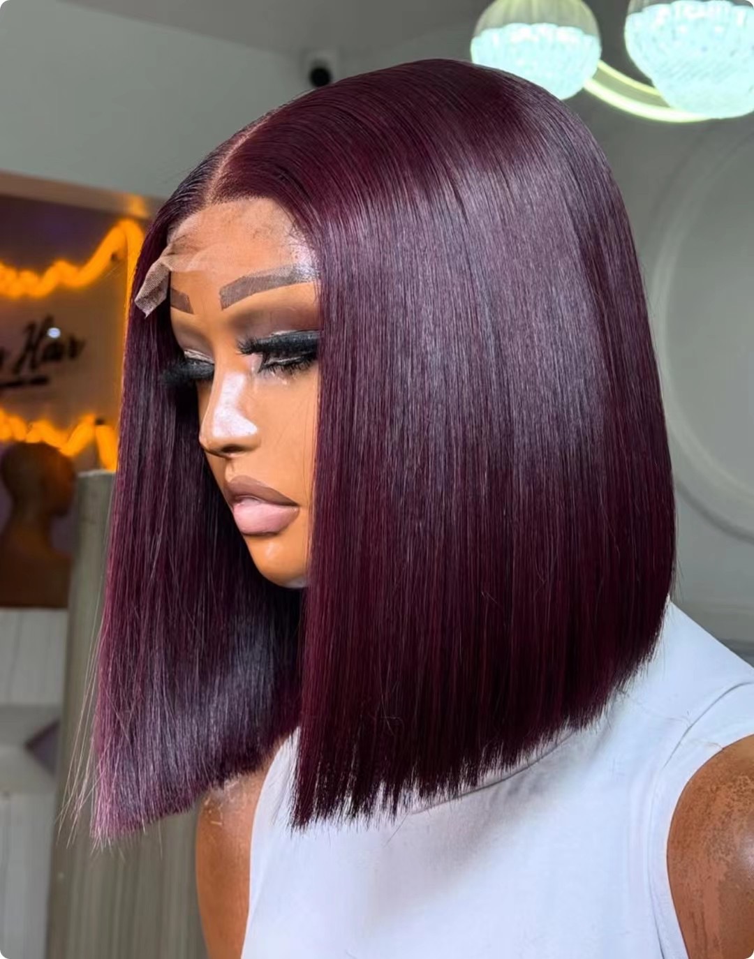 Straight Burgundy Bob Wig