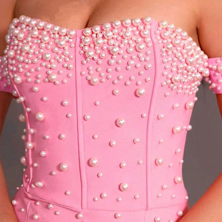 Elegant Pearls Off-Shoulder Evening Dress