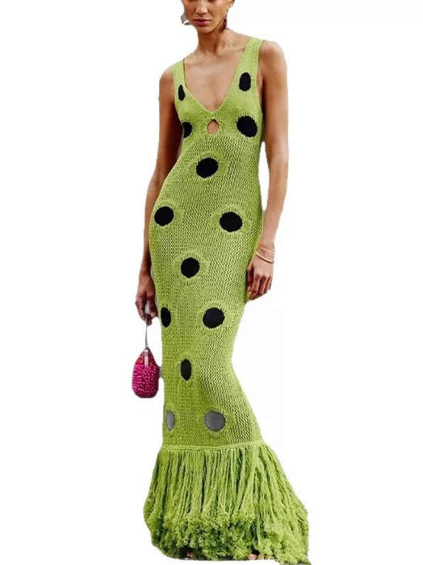 Luxury Crochet Polka Dot Maxi Dress