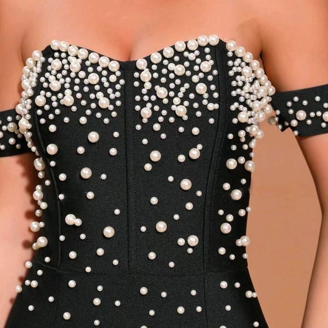 Elegant Pearls Off-Shoulder Evening Dress