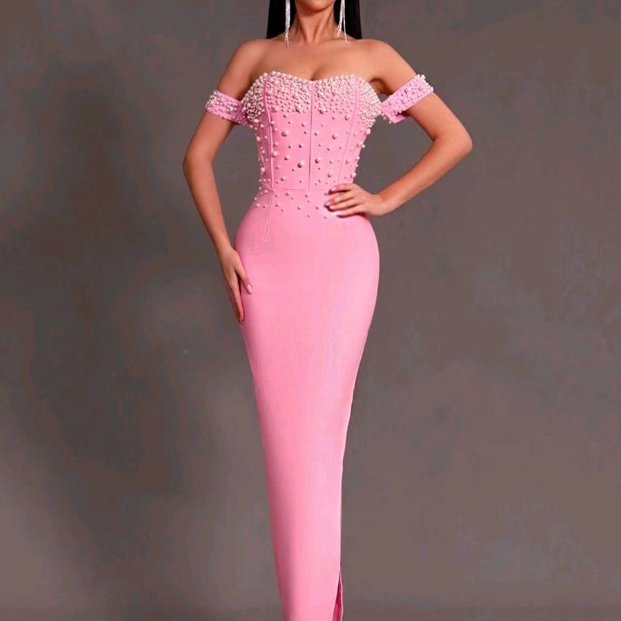Elegant Pearls Off-Shoulder Evening Dress