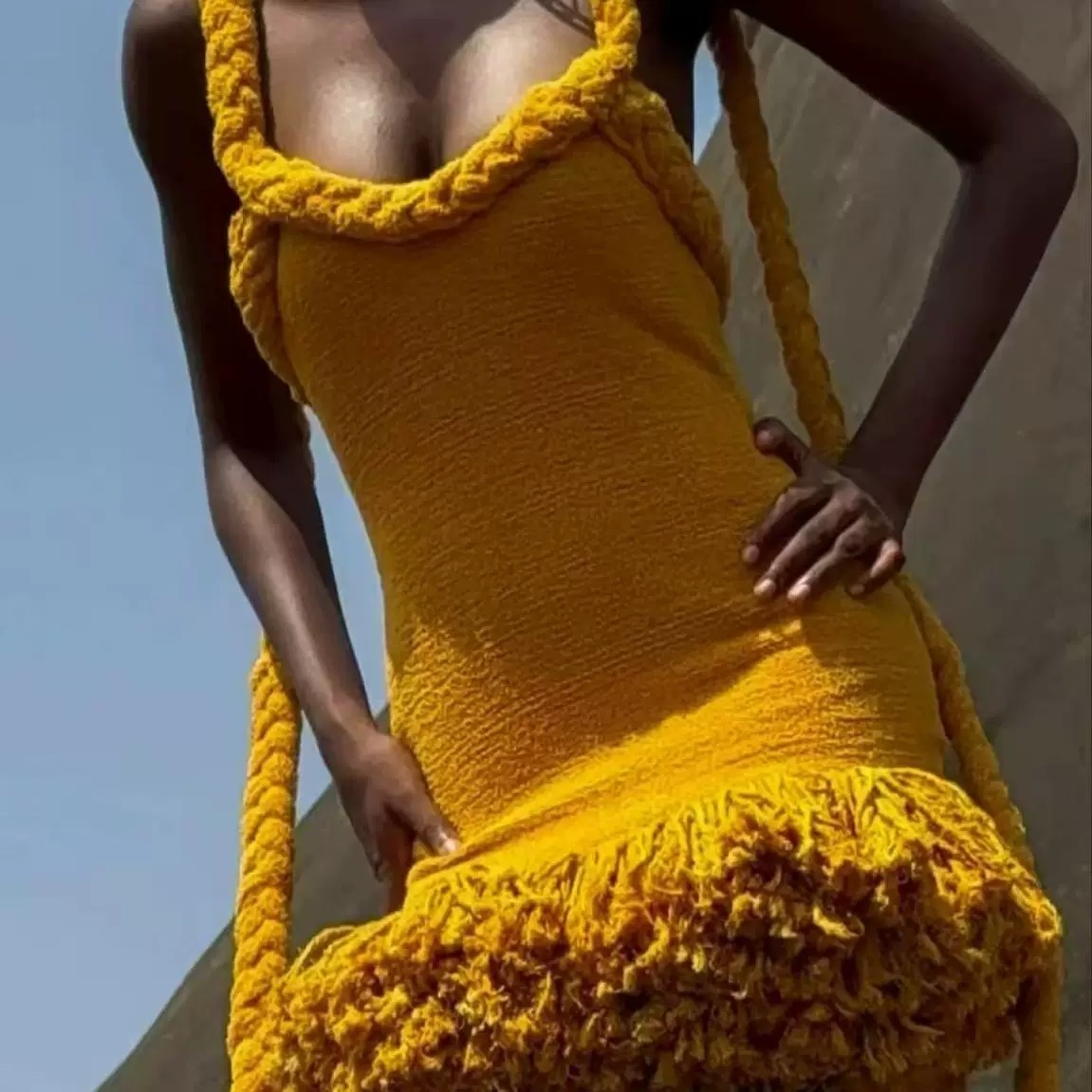 Handmade Mustard Yellow Knit Dress