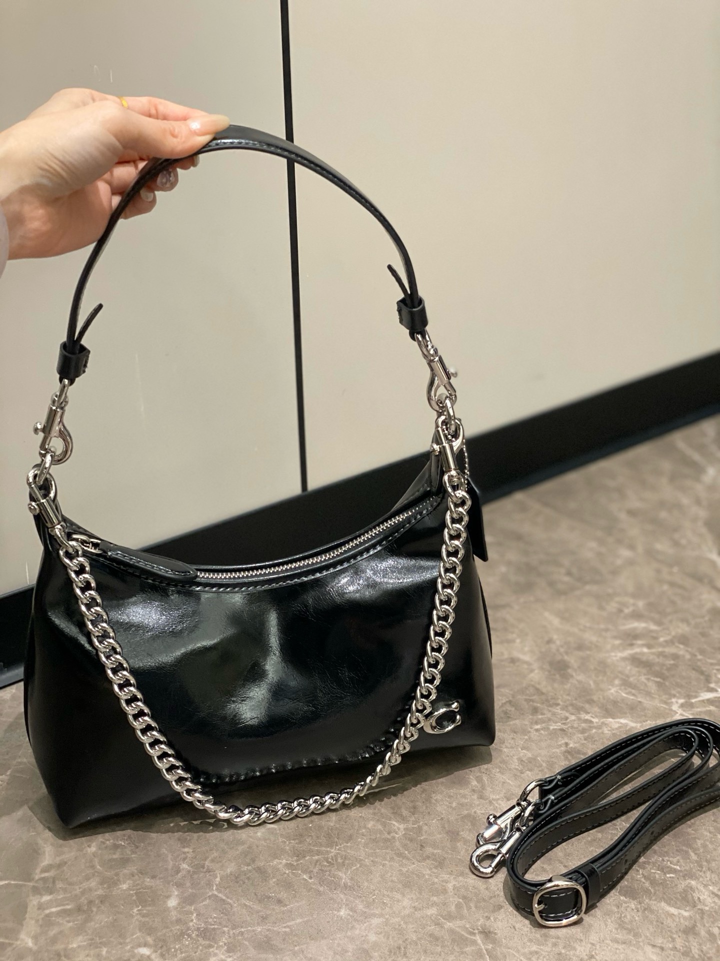 Black Leather Shoulder Bag