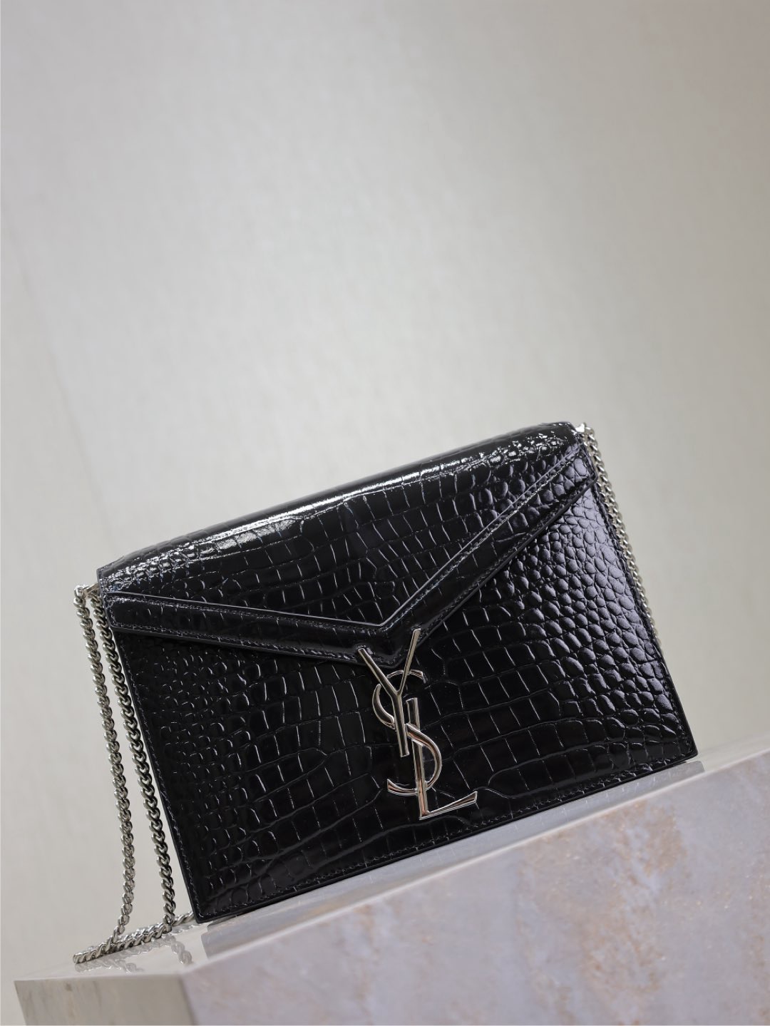 Saint Laurent Croc-Embossed Envelope Bag