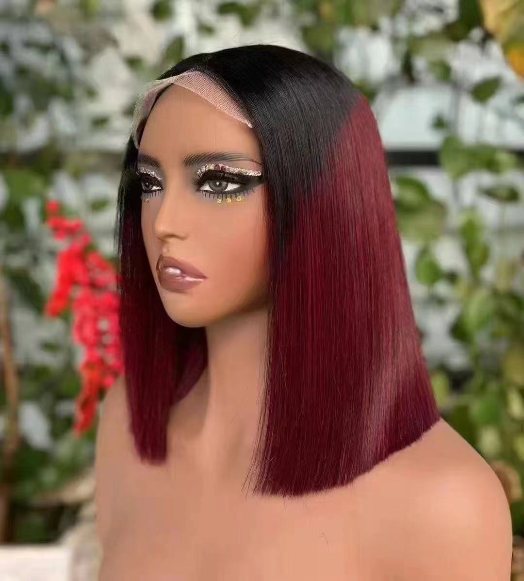 Straight Burgundy Ombre Bob Wig