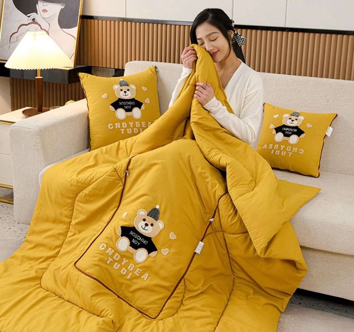 Teddy Bear Pillow and Blanket Set