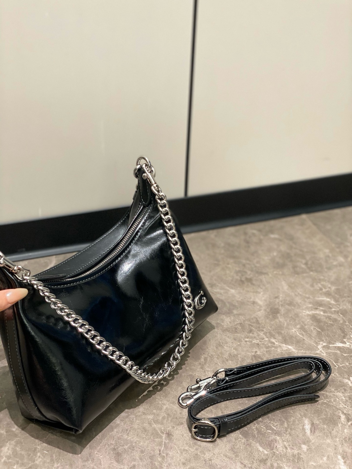 Black Leather Shoulder Bag