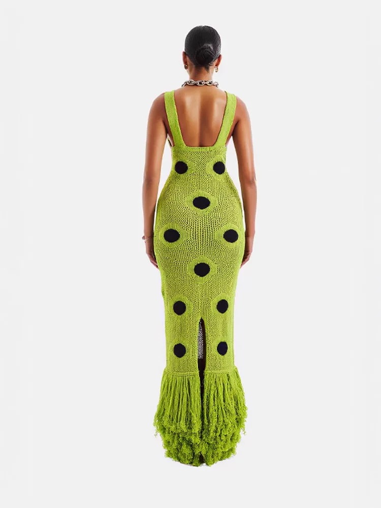 Luxury Crochet Polka Dot Maxi Dress