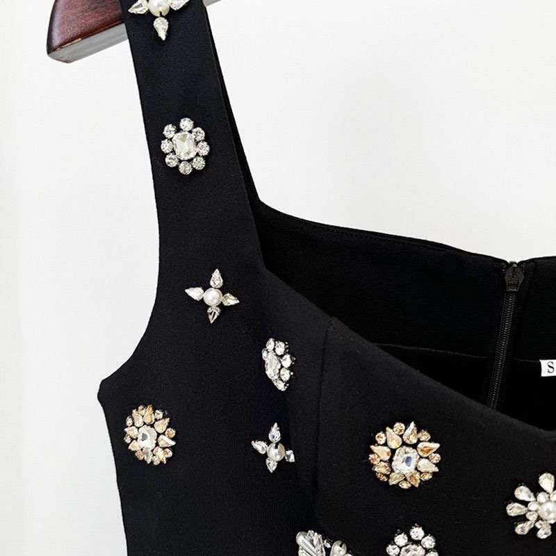 Elegant Black Embellished Evening Dress