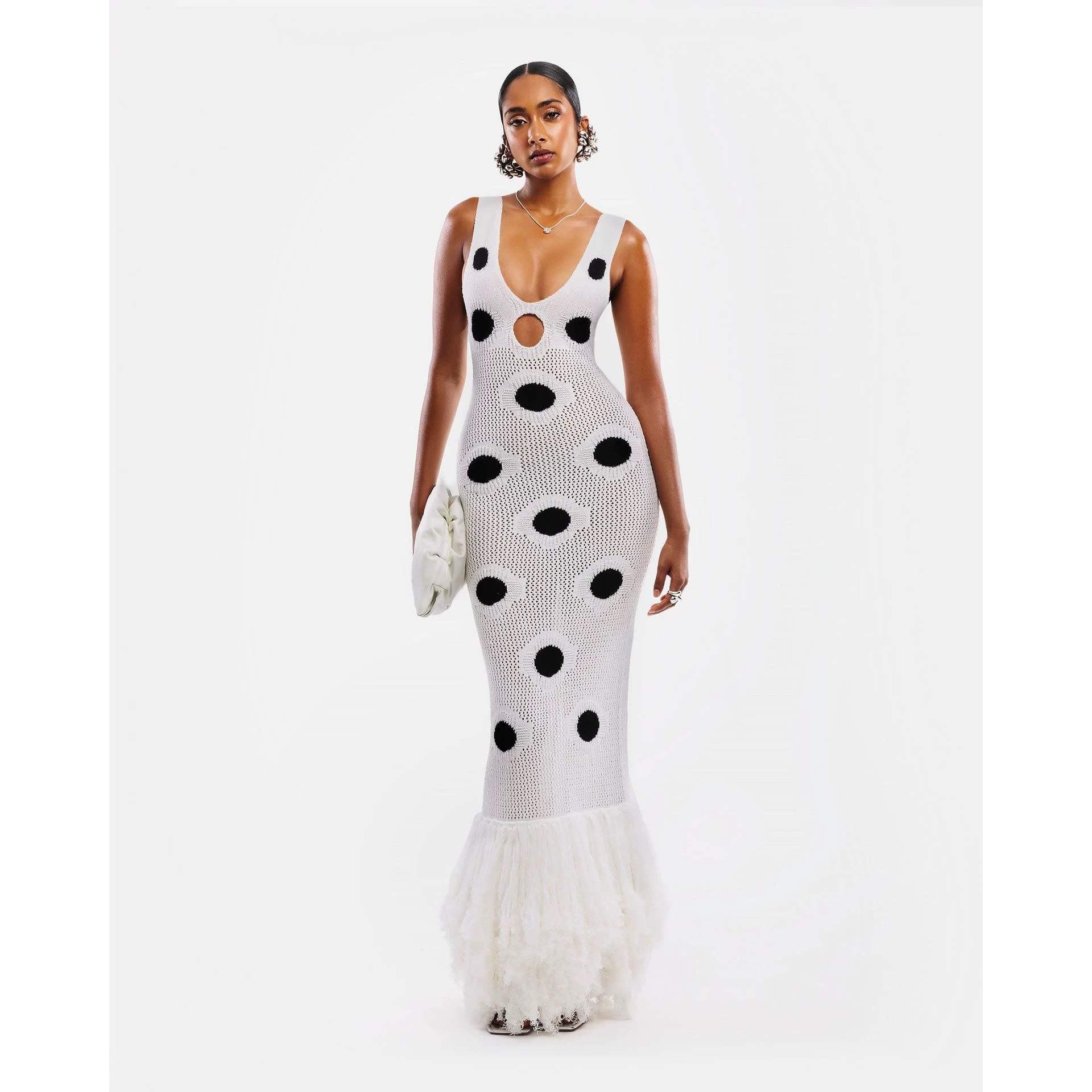Luxury Crochet Polka Dot Maxi Dress