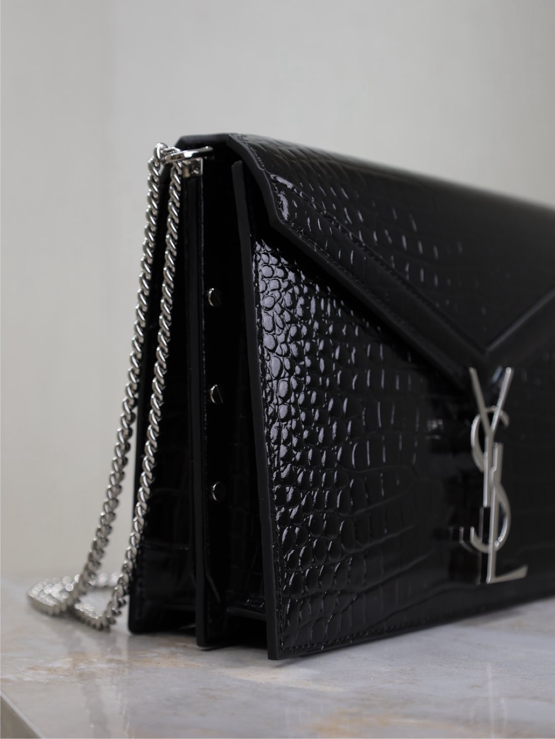 Saint Laurent Croc-Embossed Envelope Bag