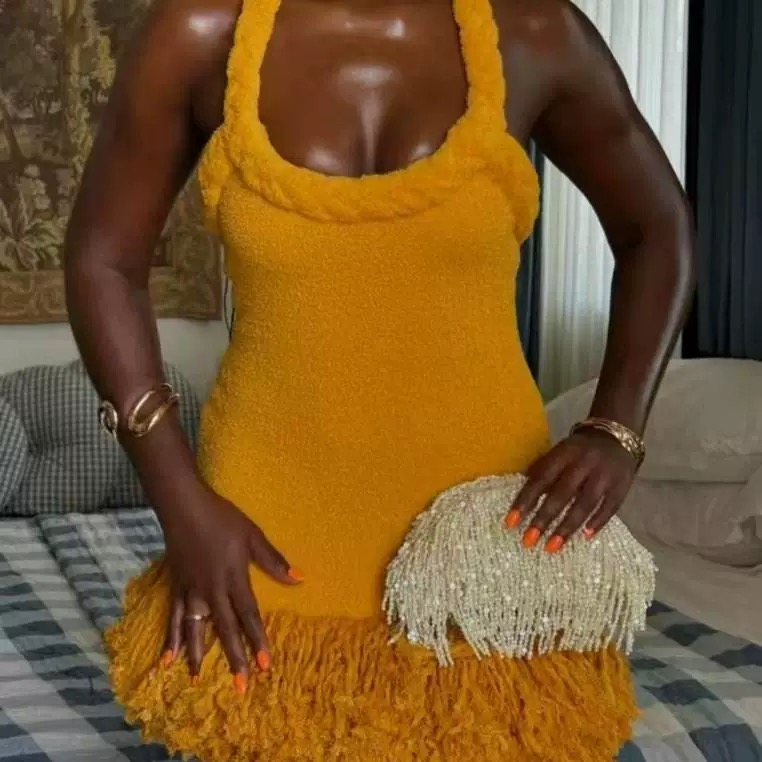 Handmade Mustard Yellow Knit Dress