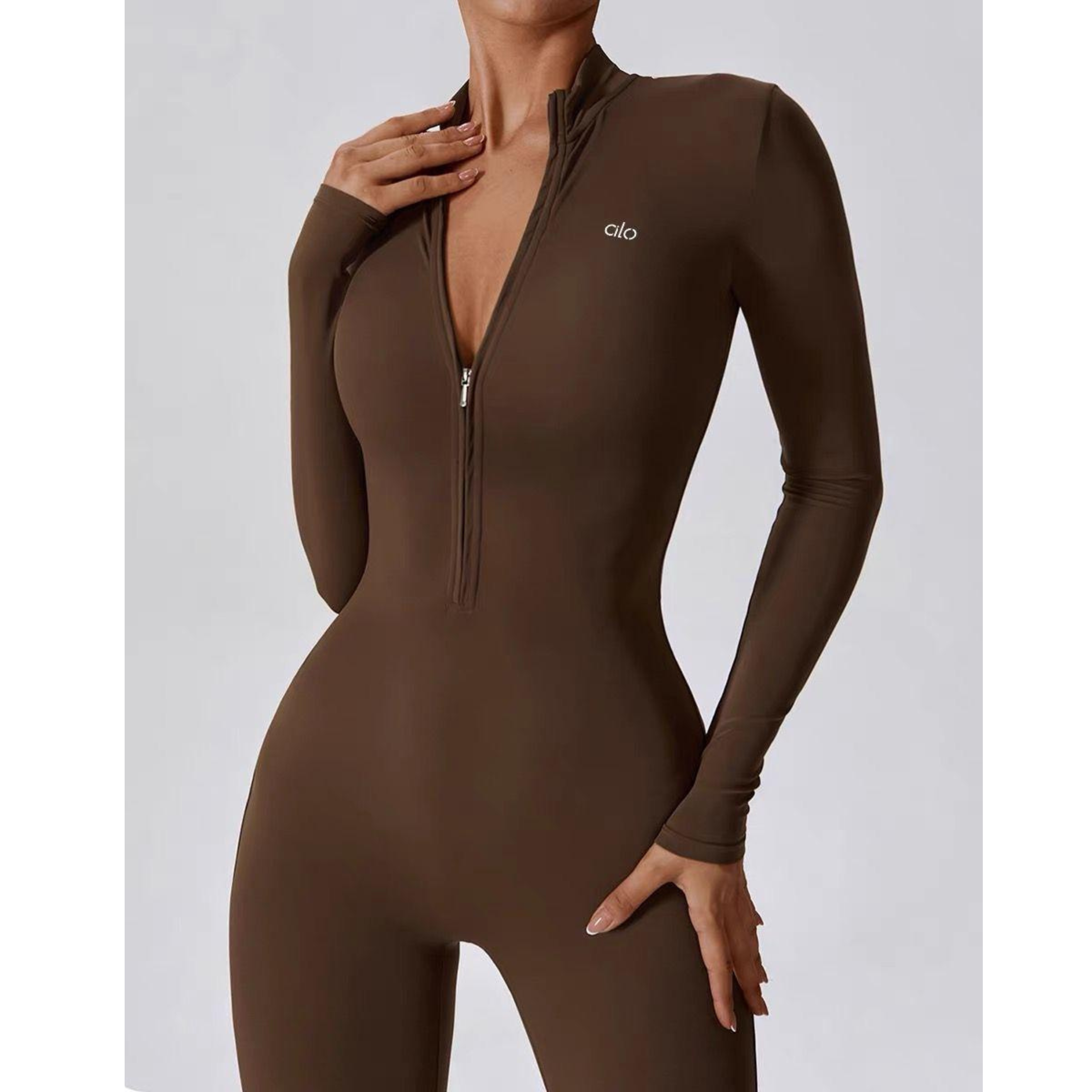 Alo Yoga Brown Zip-Up Bodysuit