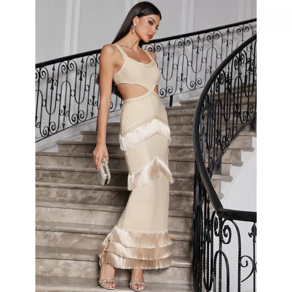 Beige Cutout Evening Dress
