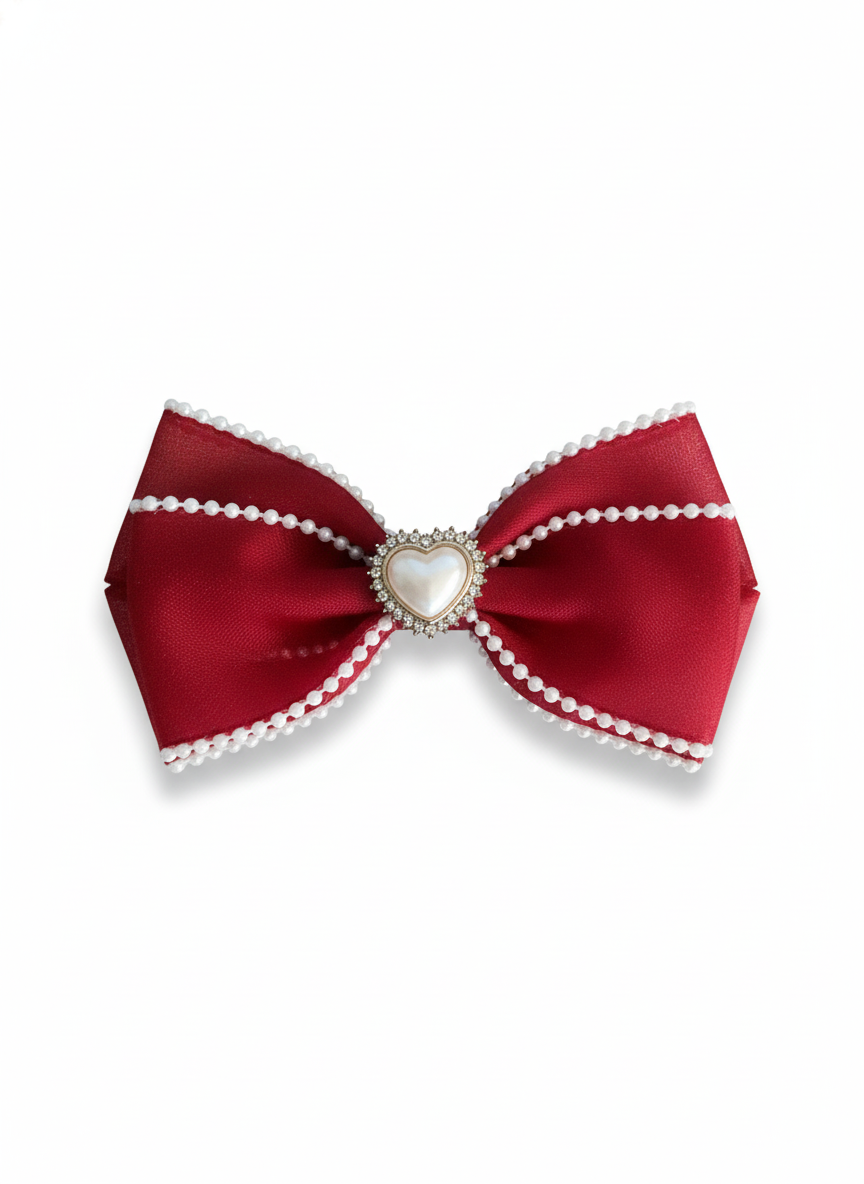 •Double Head pearl organza hair bow with heart pearl and with charming, classy look