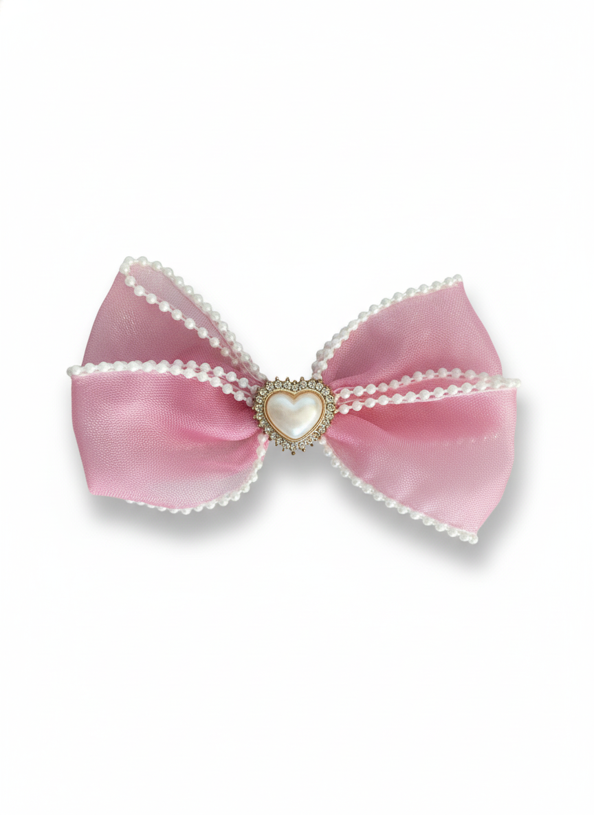 •Double Head pearl organza hair bow with heart pearl and with charming, classy look