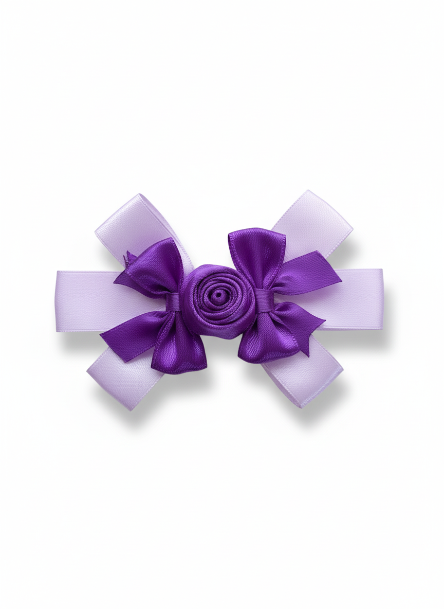 Classy Satin hair bow with Cross designed base and decorated with a charming rose and small, cute Bow on the top