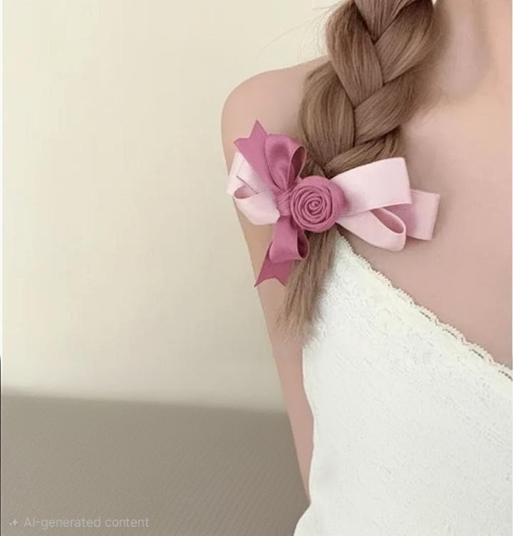 Classy Satin hair bow with Cross designed base and decorated with a charming rose and small, cute Bow on the top
