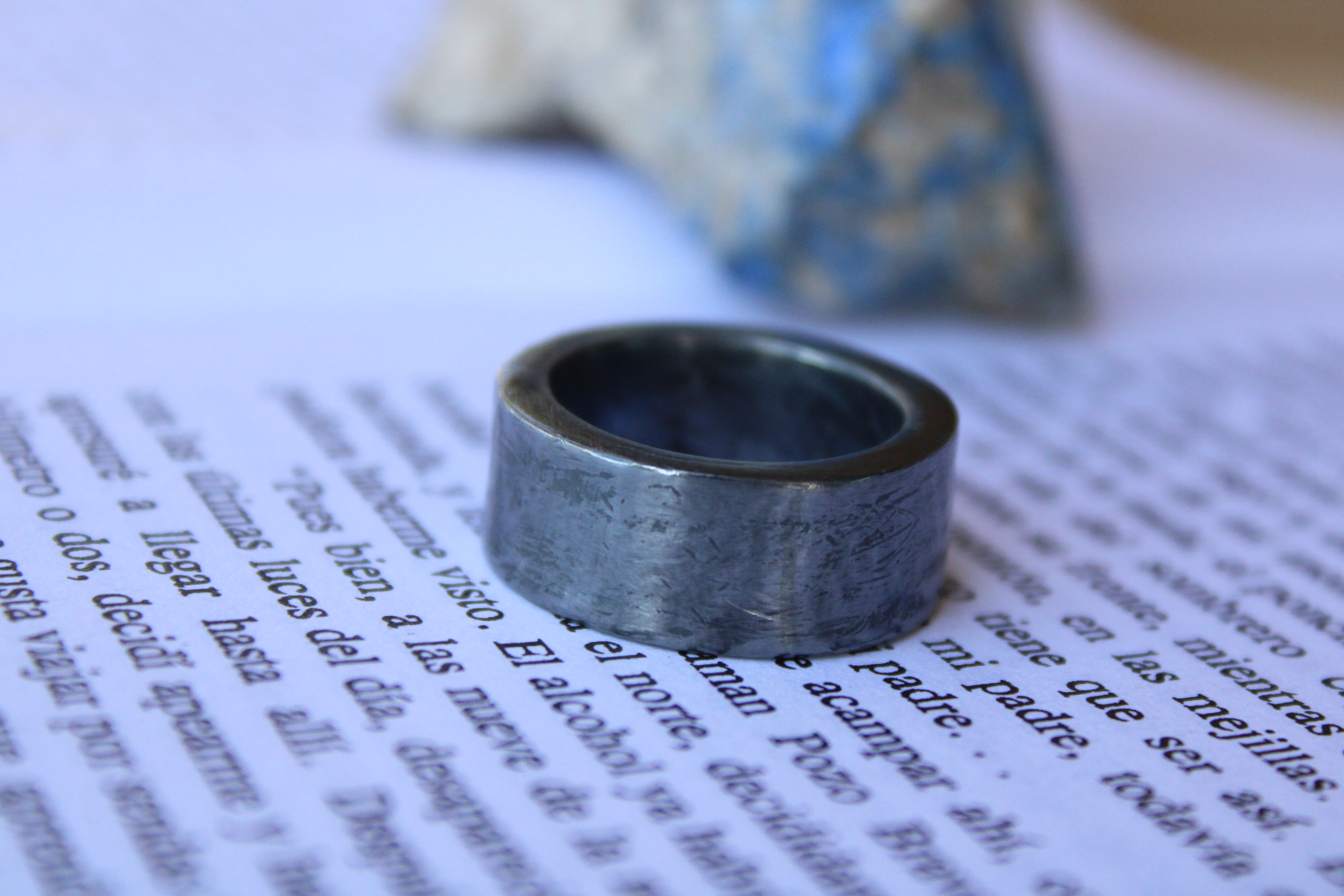 Handmade thick ring on pure silver 999.5 oxydized 