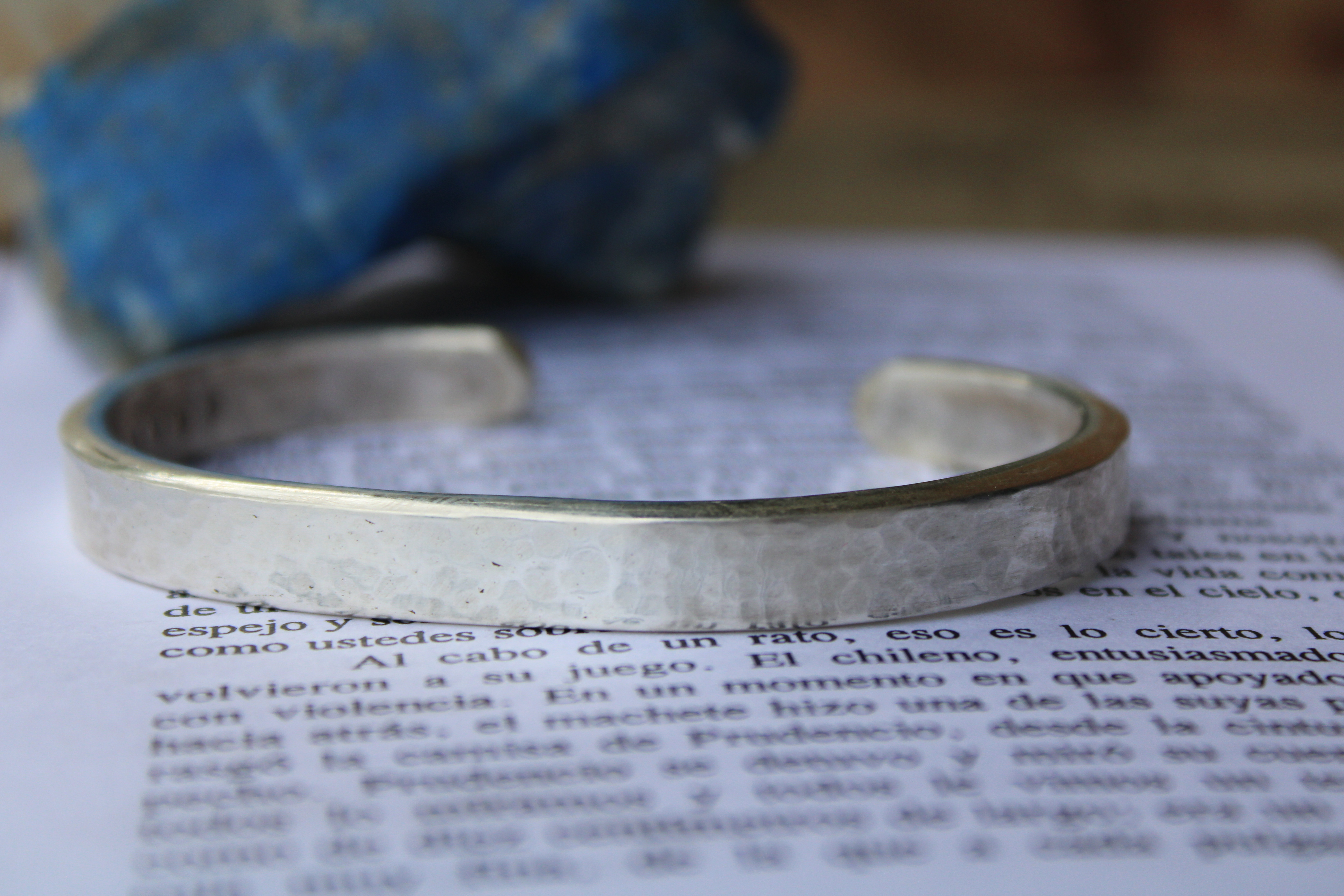 Hammered heavy cuff on pure silver 999.5