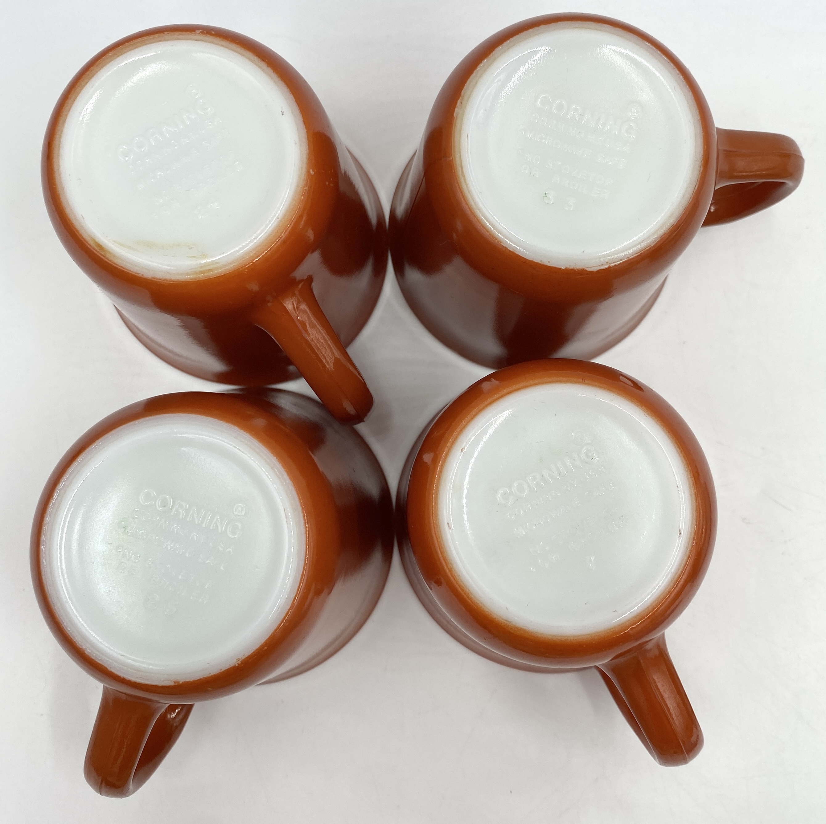 Vintage Corningware Orange Milk Glass 8oz Coffee Mugs Set of 4 