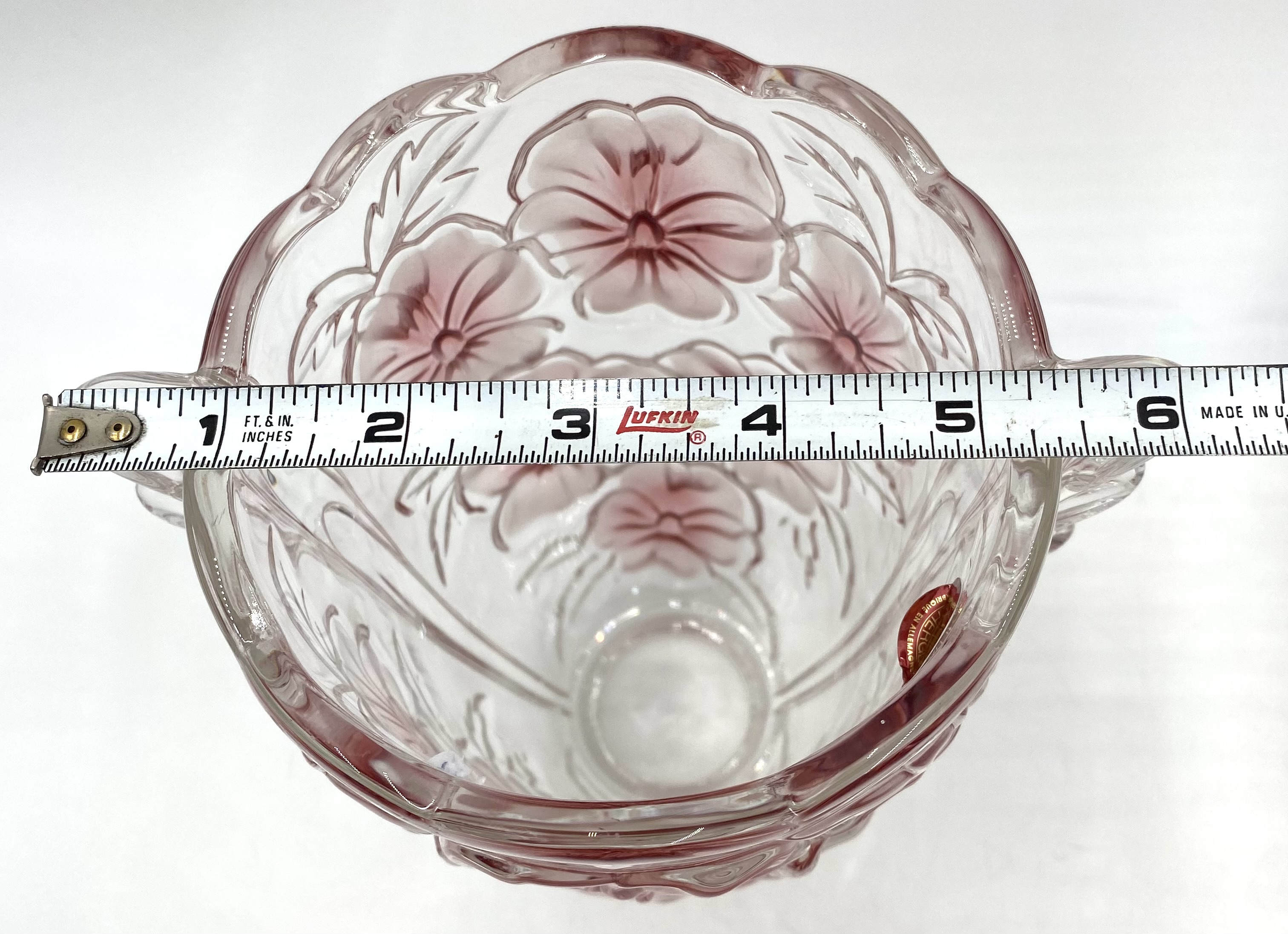 Vintage original Waltherglas pink frosted pansy vase.