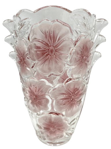 Vintage original Waltherglas pink frosted pansy vase.