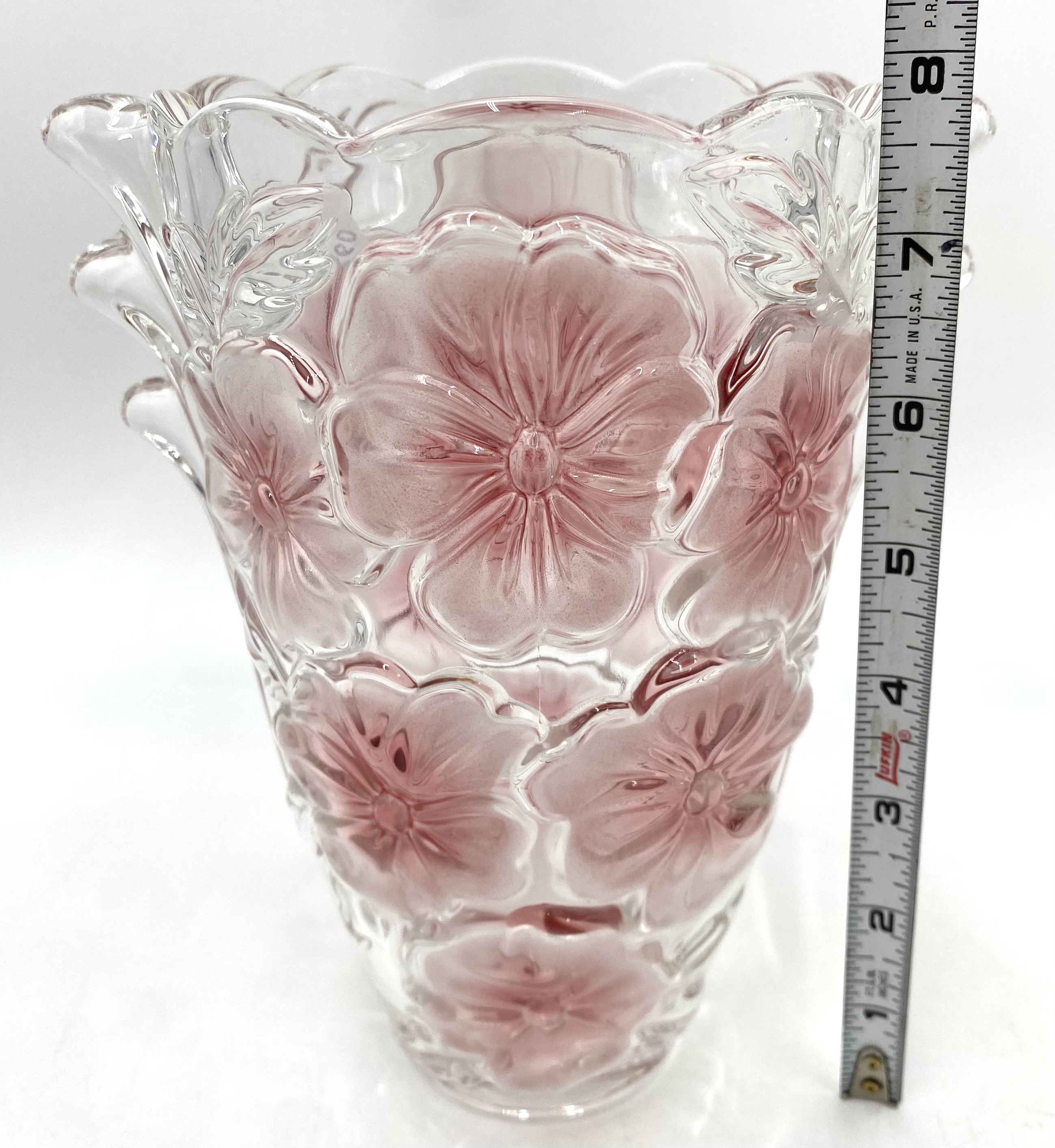 Vintage original Waltherglas pink frosted pansy vase.